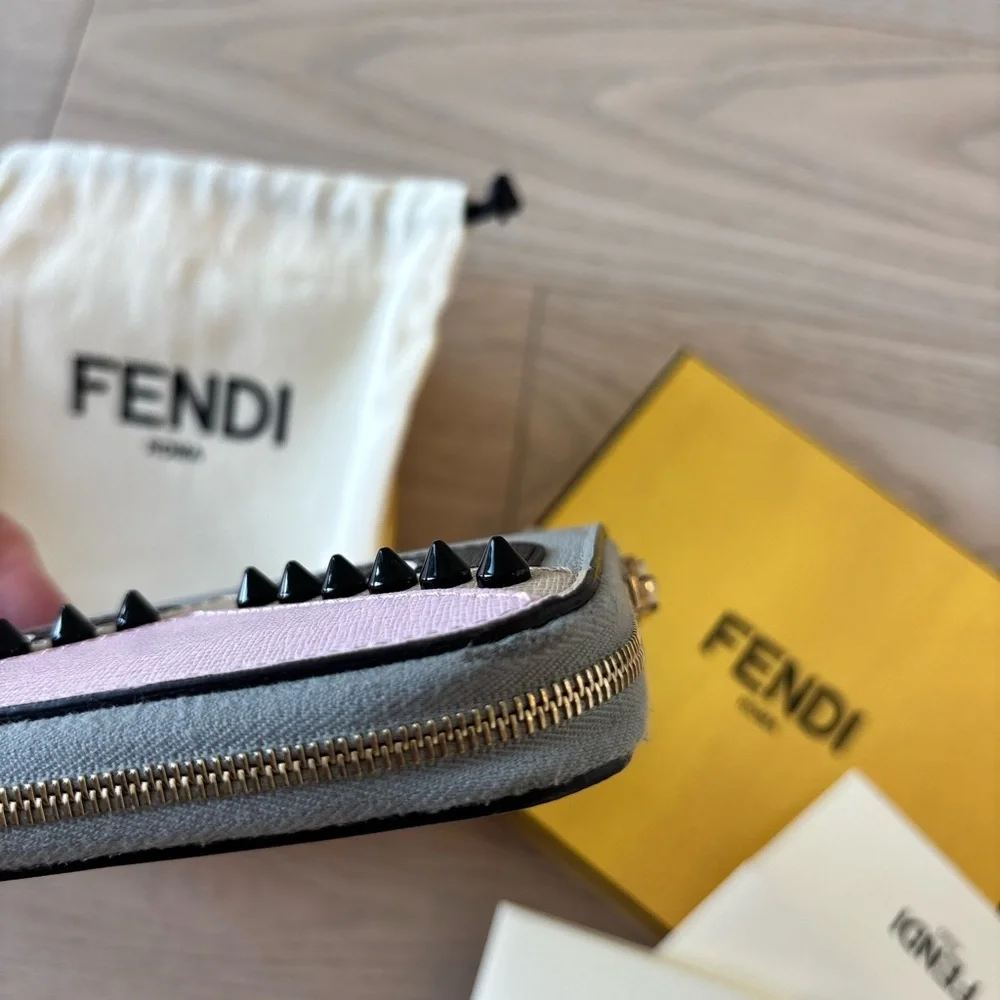 Fendi Vitello Elite Monster Eyes Studded Mini Zip Around Wallet - Picture 3 of 5